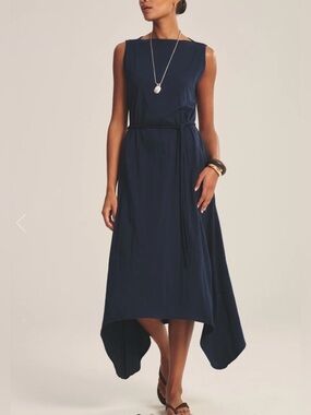 VELVET BY GRAHAM & SPENCER Dree Dress: Navy Blue Boatneck w/ Removable Rope Belt